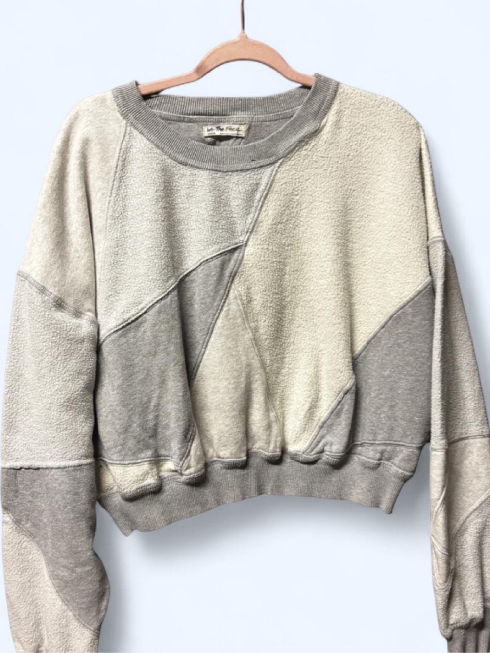 We The Free Gray Patchwork Cropped Sweatshirt • Size Medium